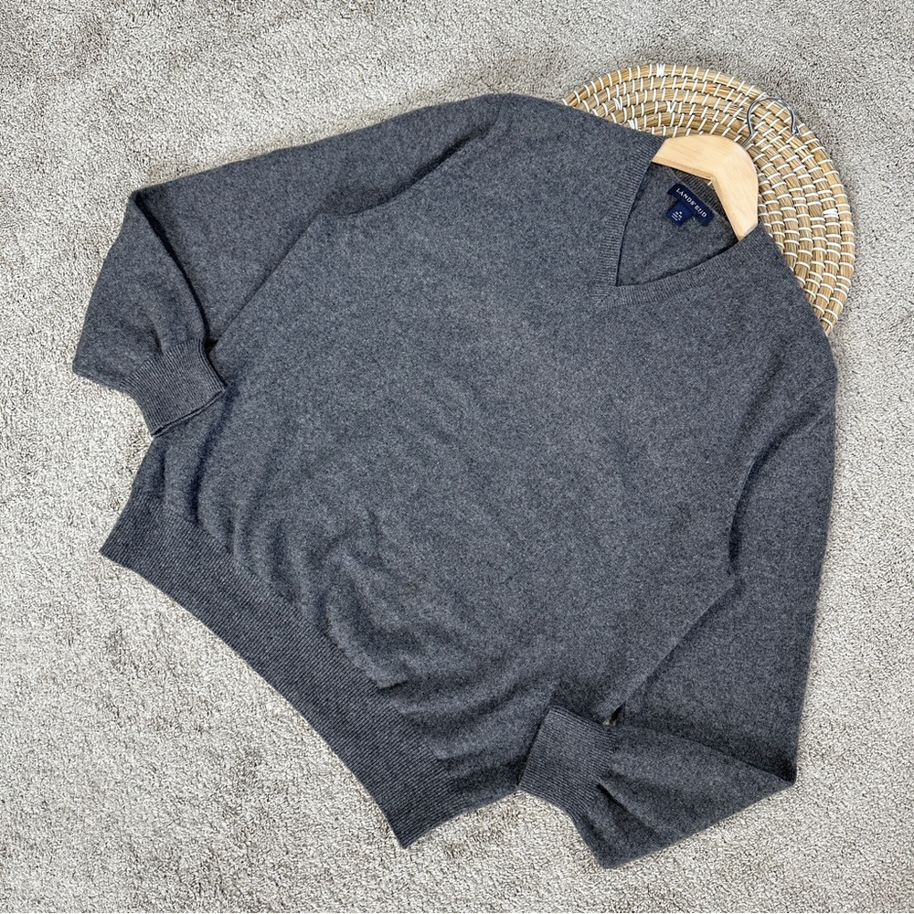 Lands’ End Men’s 100% Cashmere V-Neck Sweater Longsleeve Classic in Gray M - Picture 1 of 13